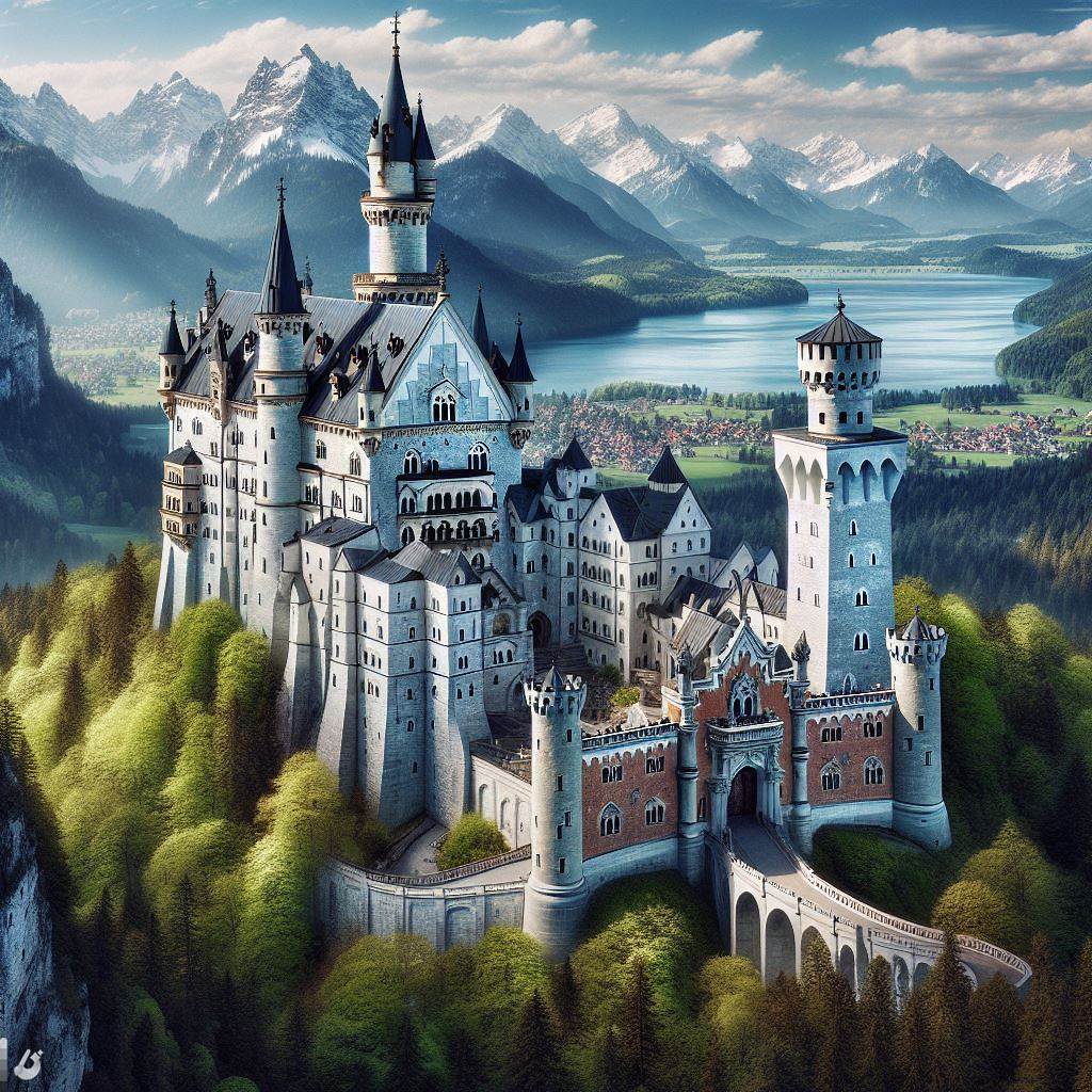 panoramic view of Neuschwanstein - one of the castles in germany