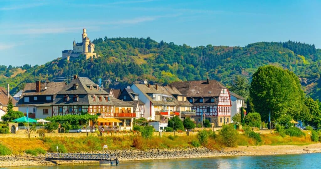 marksburg castle, germany - exterior view from river